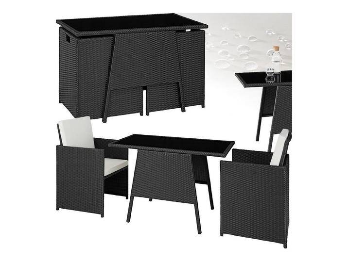 tectake Sitzgruppe Rattan Sitzgruppe, (Set., 3-tlg), Tisch mit abnehmbarer Glasplatte, schwarz von tectake