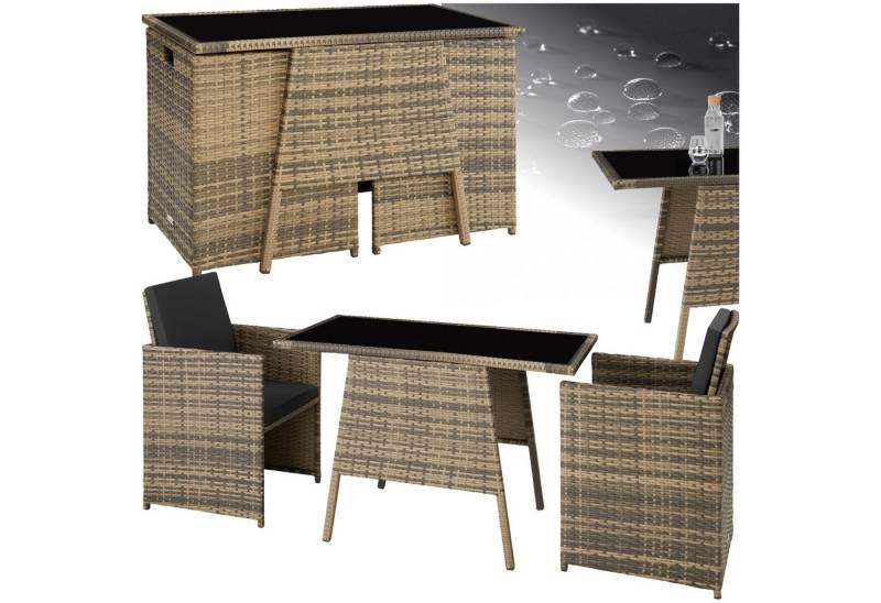tectake Sitzgruppe Rattan Sitzgruppe, (Set., 3-tlg), Tisch mit abnehmbarer Glasplatte von tectake