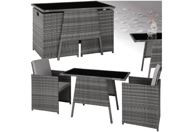 tectake Sitzgruppe Rattan Sitzgruppe, (Set., 3-tlg), Tisch mit abnehmbarer Glasplatte von tectake