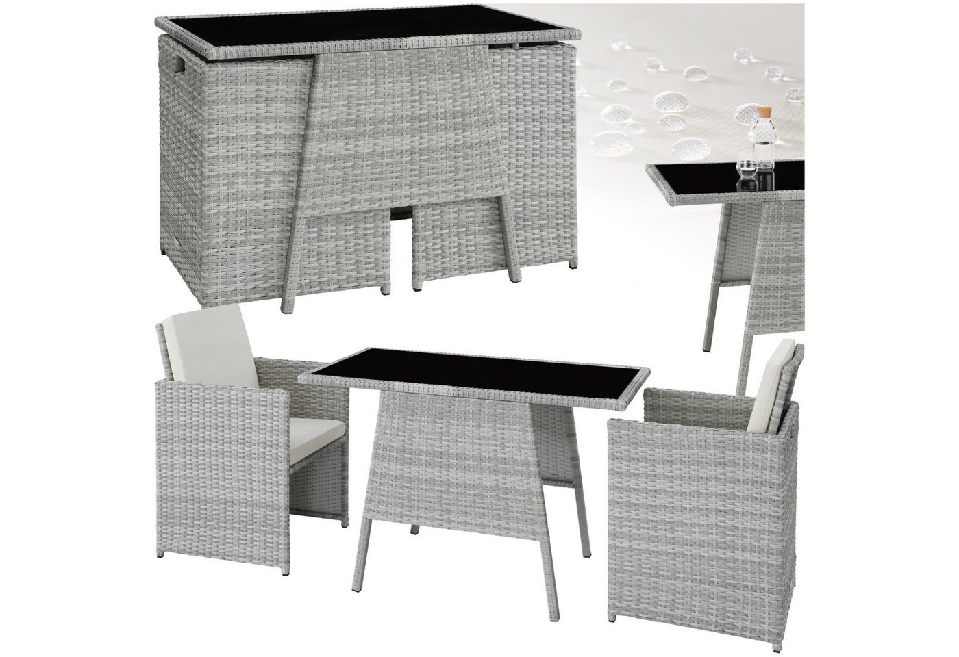 tectake Sitzgruppe Rattan Sitzgruppe, (Set., 3-tlg), Tisch mit abnehmbarer Glasplatte von tectake