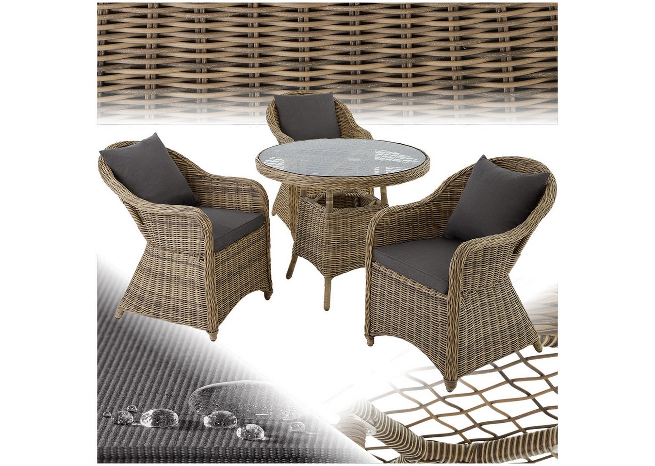 tectake Sitzgruppe Rattan Sitzgruppe, (Set., 4-tlg), Natur nachempfundenes Polyrattan - Wettertauglich von tectake