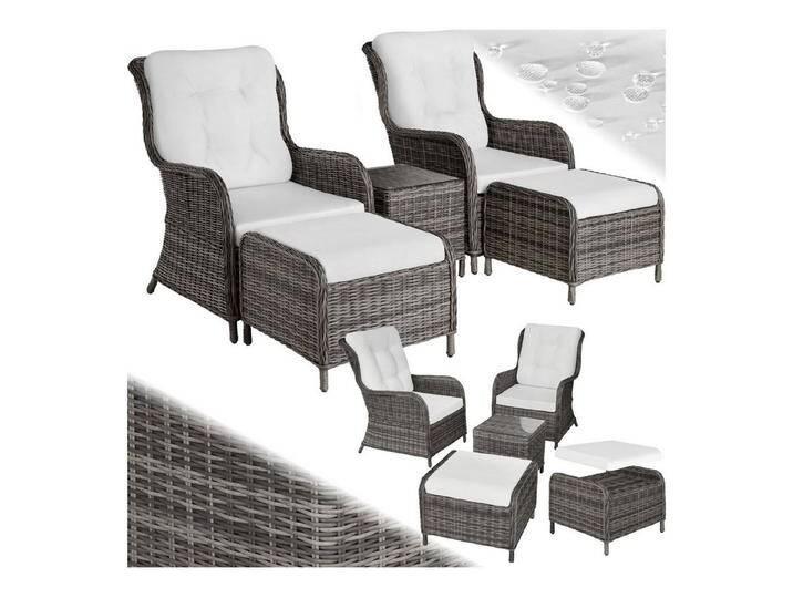 tectake Sitzgruppe Rattan Sitzgruppe, (Set., 5-tlg), Robustes Gestell aus leichtem Aluminium, grau von tectake