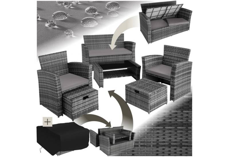 tectake Sitzgruppe Rattan Sitzgruppe, (Set., 6-tlg), Stabiles Gestell aus robustem Stahl von tectake