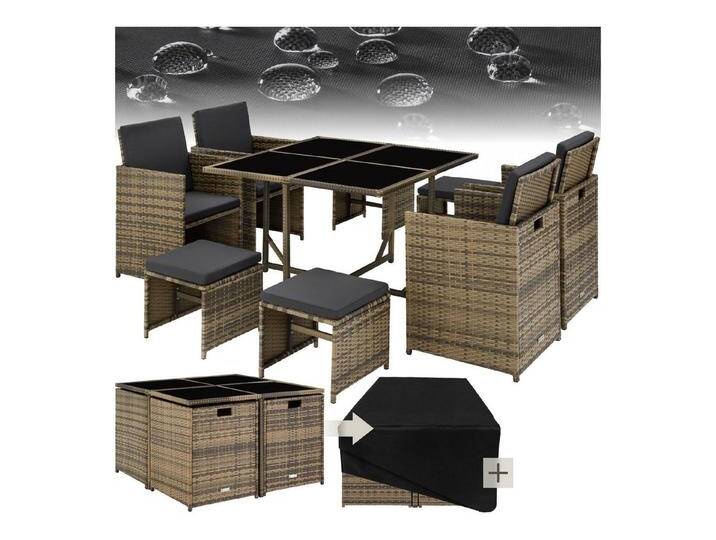 tectake Sitzgruppe Rattan Sitzgruppe, (Set., 9-tlg), 4 Sessel mit Sitz- und Rückenpolster, braun von tectake