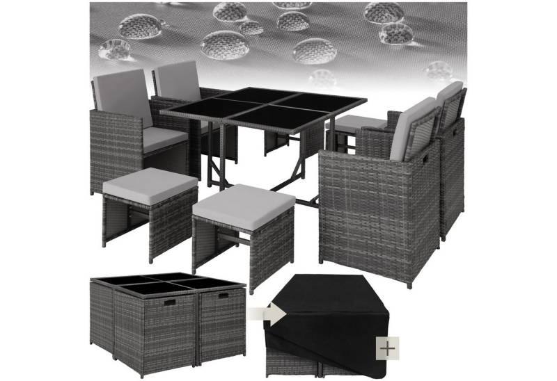 tectake Sitzgruppe Rattan Sitzgruppe, (Set., 9-tlg), 4 Sessel mit Sitz- und Rückenpolster von tectake