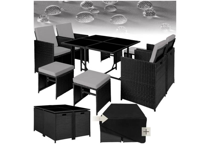 tectake Sitzgruppe Rattan Sitzgruppe, (Set., 9-tlg), 4 Sessel mit Sitz- und Rückenpolster von tectake
