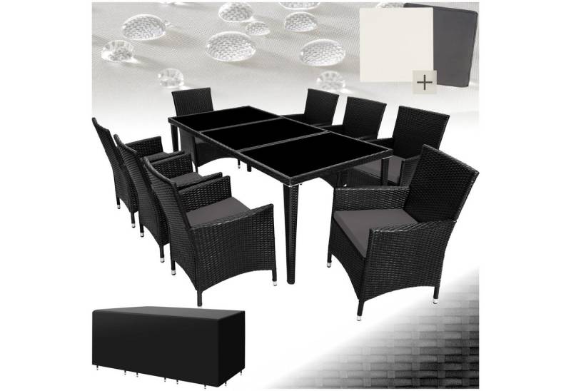 tectake Sitzgruppe Rattan Sitzgruppe, (Set., 9-tlg), Inkl. 2 Bezugsets von tectake