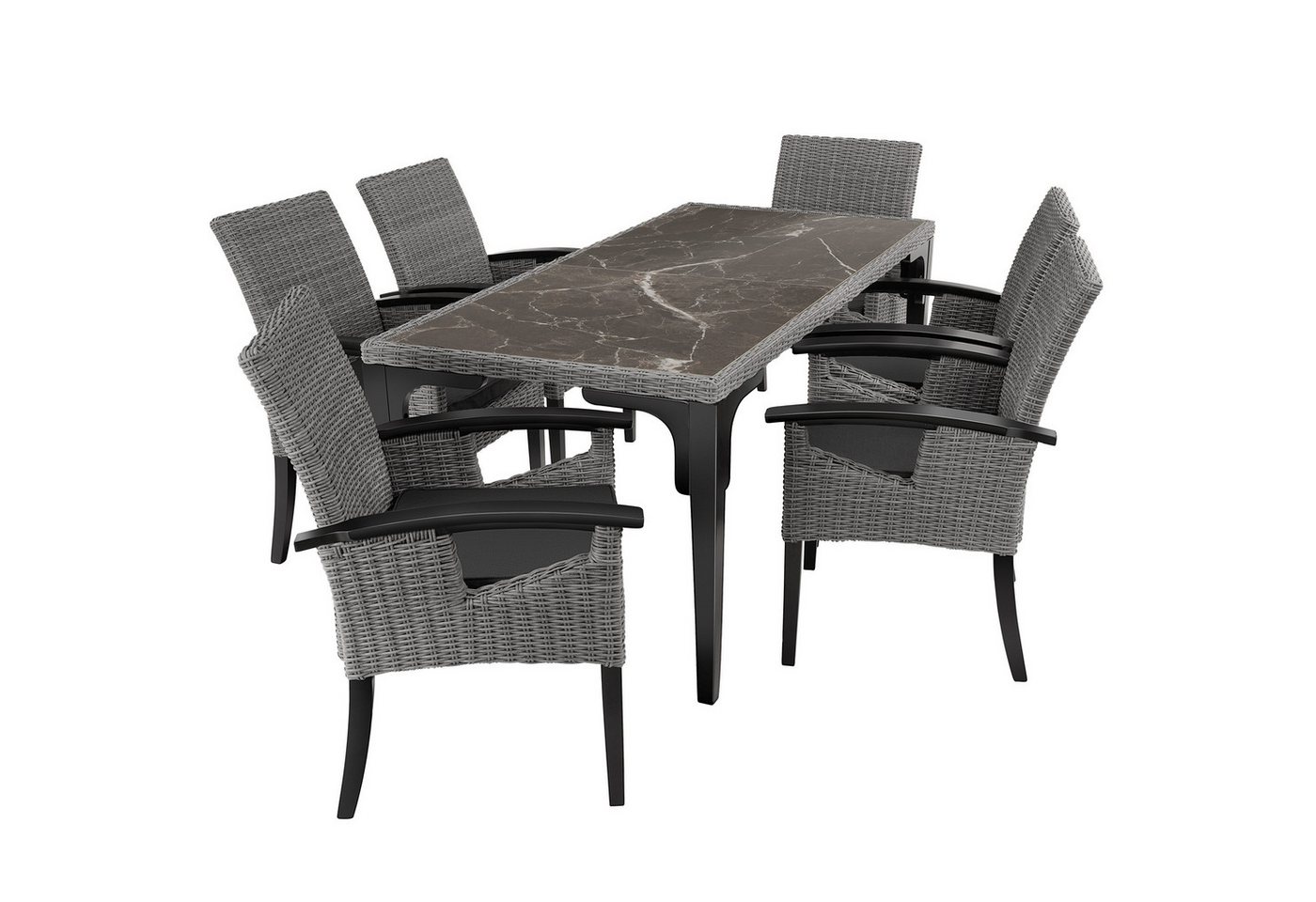 tectake Sitzgruppe Rattan Tisch Foggia mit 6 Stühlen Rosarno, (Set, 7-tlg) von tectake