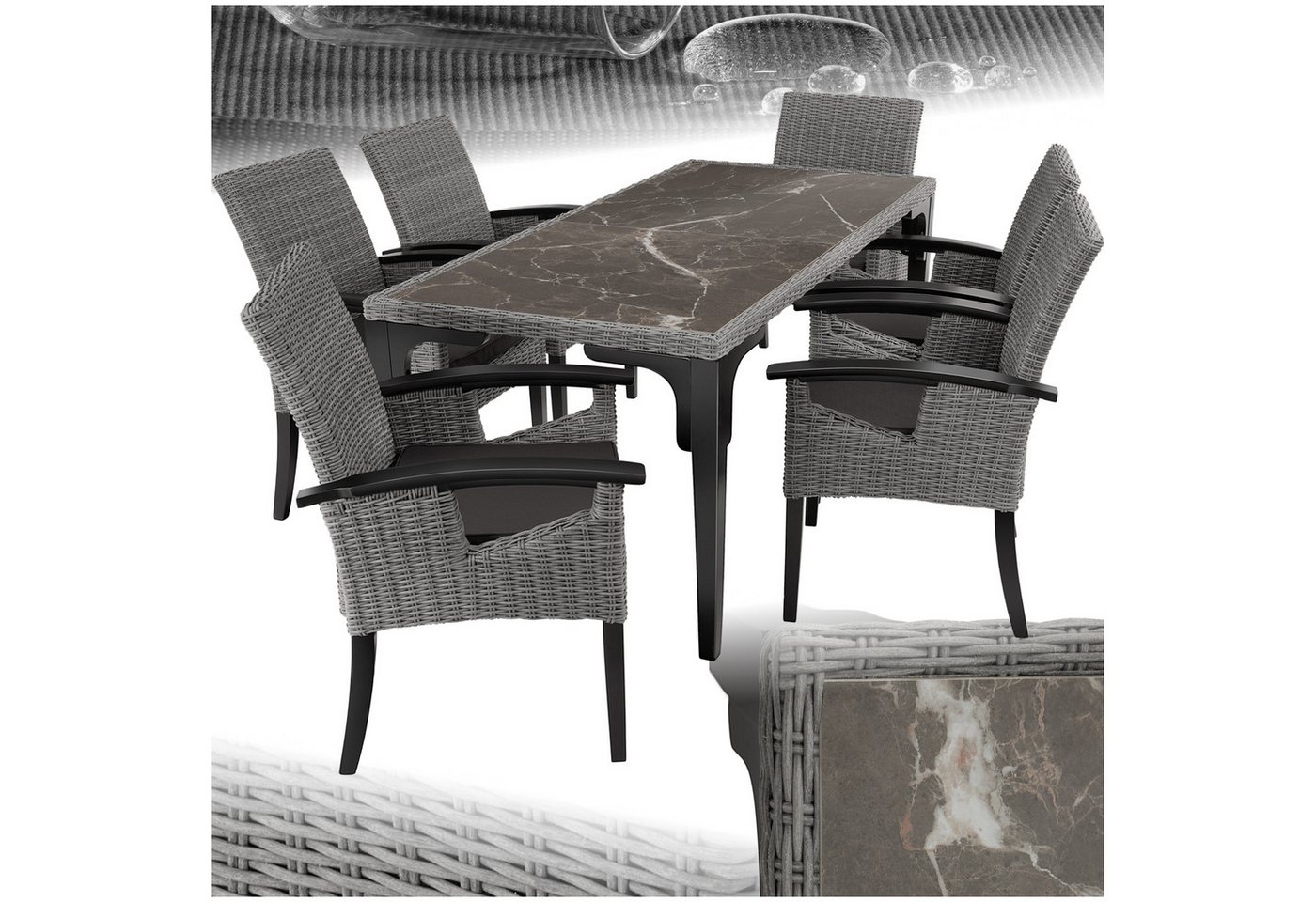 tectake Sitzgruppe Rattan Tisch Foggia mit 6 Stühlen Rosarno, (Set., 7-tlg), Hochwertiges Geflecht aus UV-beständigem Polyrattan von tectake