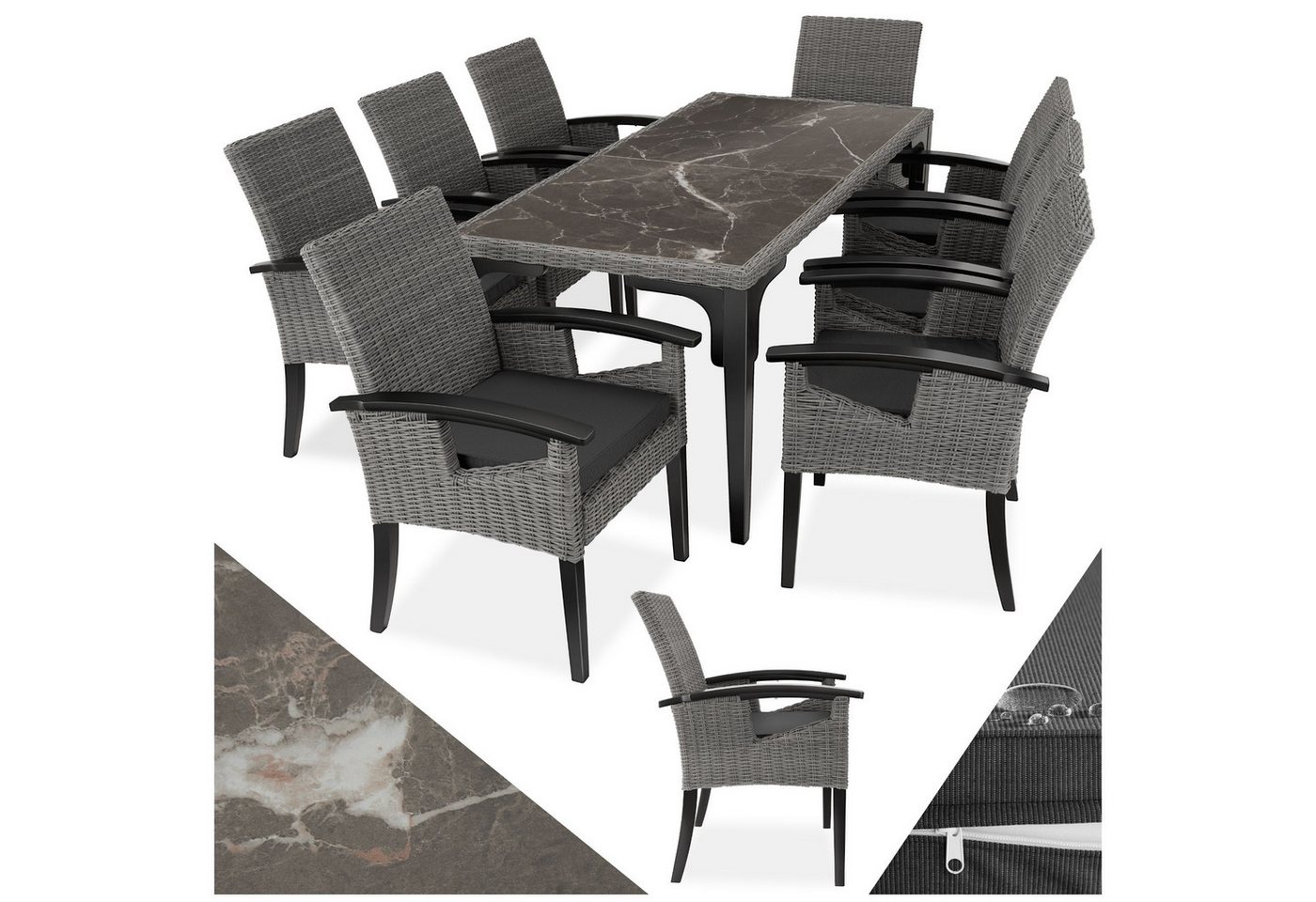 tectake Sitzgruppe Rattan Tisch Foggia mit 8 Stühlen Rosarno, (Set, 9-tlg) von tectake