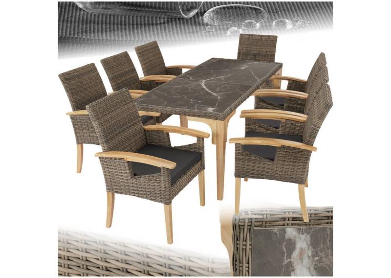 tectake Sitzgruppe Rattan Tisch Foggia mit 8 Stühlen Rosarno, (Set., 9-tlg), Hochwertiges Geflecht aus UV-beständigem Polyrattan von tectake