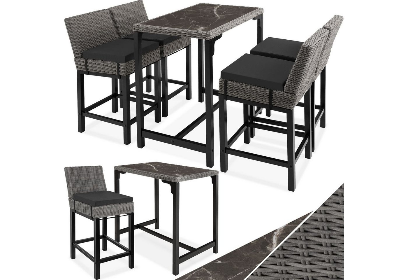 tectake Sitzgruppe Rattan Tisch Kutina mit 4 Stühlen Latina, (Set., 5-tlg), Hochwertiges Geflecht aus UV-beständigem Polyrattan von tectake