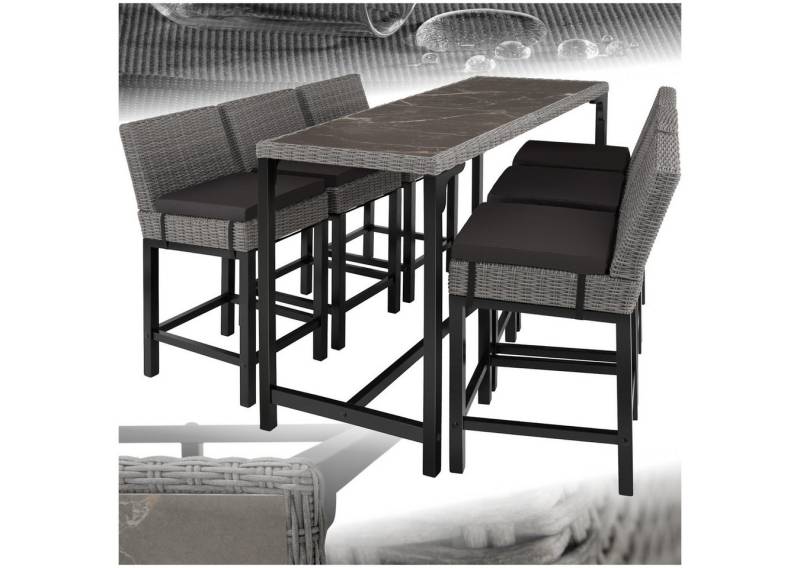 tectake Sitzgruppe Rattan Tisch Lovas mit 6 Stühlen Latina, (Set, 7-tlg), Hochwertiges Geflecht aus UV-beständigem Polyrattan von tectake