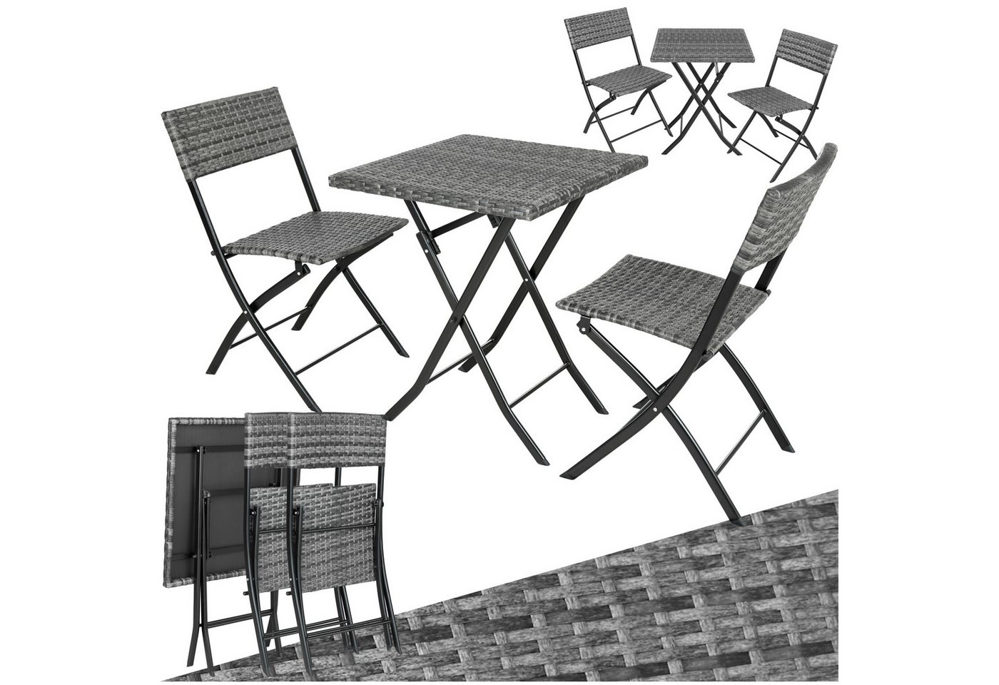 tectake Sitzgruppe Rattanset, (Set., 3-tlg), Robustes Gestell aus pulverbeschichtetem Stahl von tectake