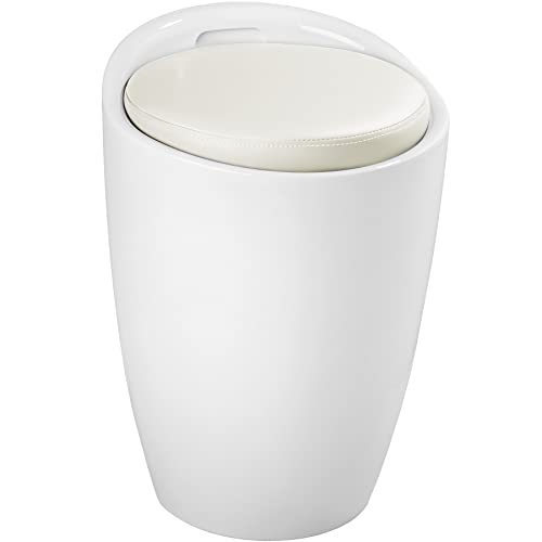 tectake Sitzhocker Badhocker rund | ABS Kunststoff | mit Stauraum und Sitzkissen - Diverse Farben - (Weiß Weiß | Nr. 402077-3) von tectake