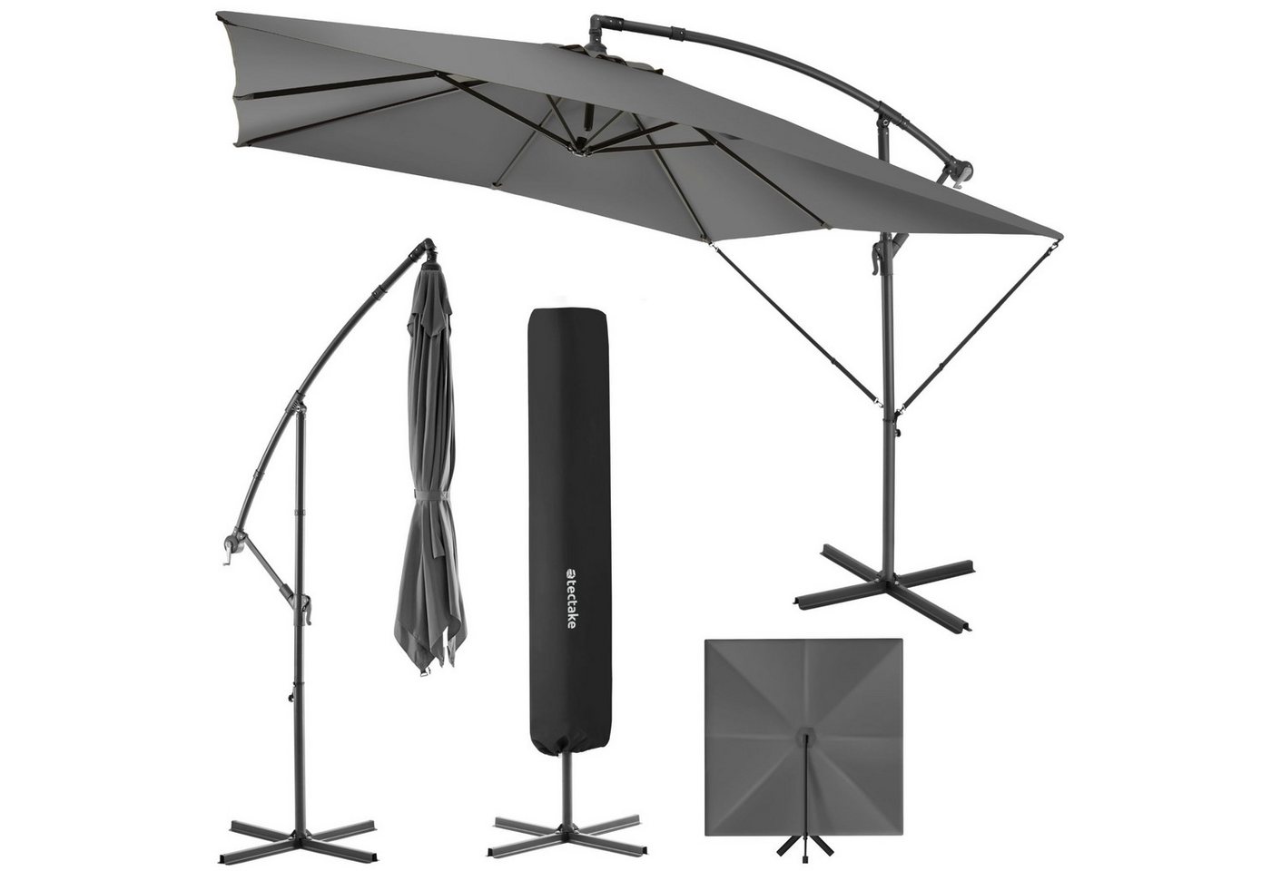 tectake Sonnenschirm Apollon, geeignetes Set für Terrasse oder Garten, Parasol inkl. Windsicherung und Schutzhülle, Kurbel von tectake