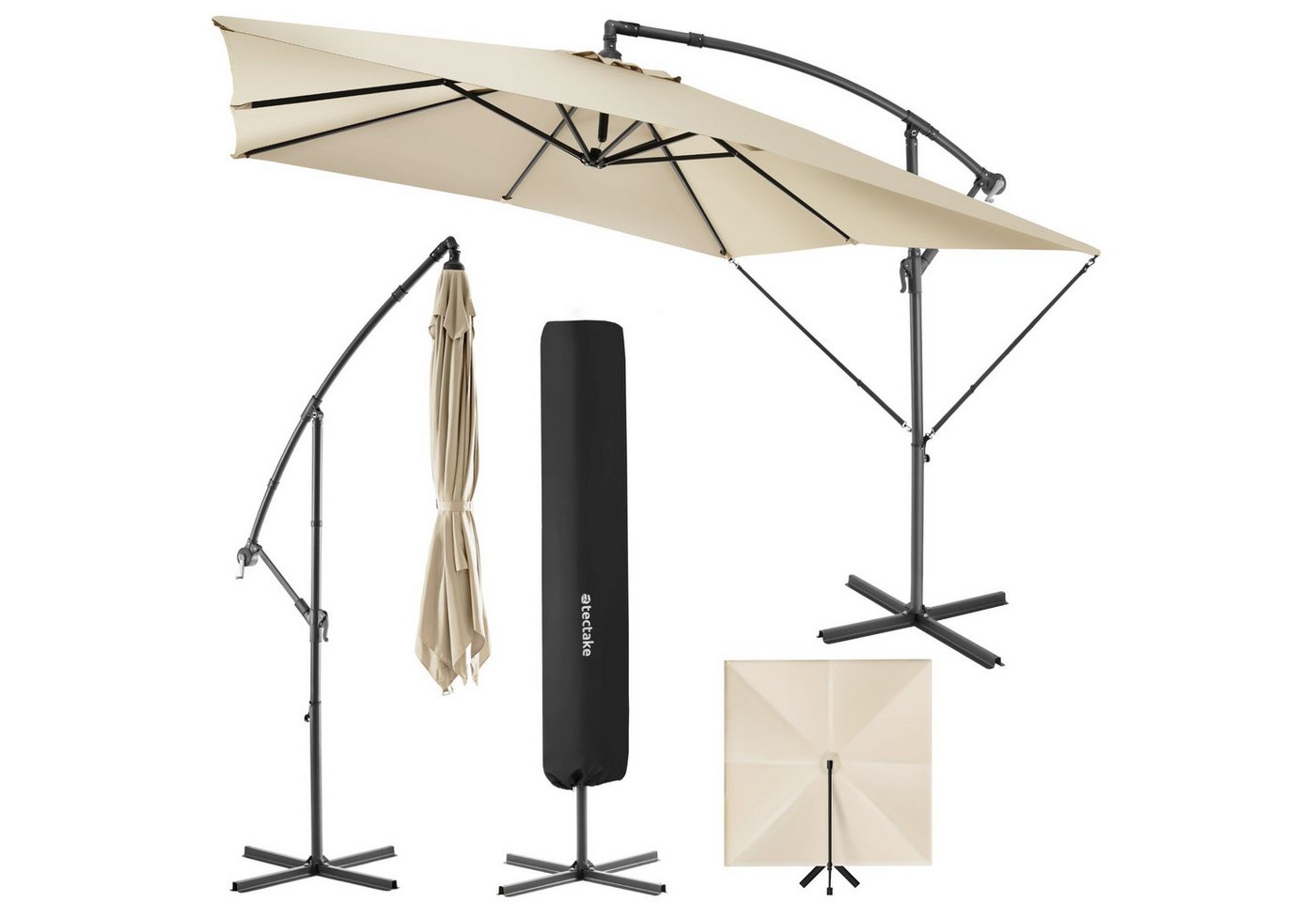 tectake Sonnenschirm Apollon, geeignetes Set für Terrasse oder Garten, Parasol inkl. Windsicherung und Schutzhülle, Kurbel von tectake