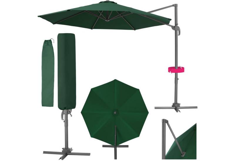 tectake Sonnenschirm Daria, Set mit Schutzhülle für Terrasse oder Garten, Parasol inkl. Schutzhülle in Schrimfarbe, 360° drehbar von tectake