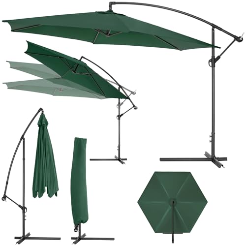 tectake Sonnenschirm mit Ständer, Sonnenschutz für Balkon, Garten und Terrasse inkl. Schutzhülle und Windsicherung, Ampelschirm groß mit Kurbel-Seilsystem, Schirm mit stabilem Gestell - grün von tectake