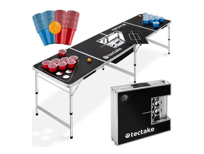 tectake Spieltisch Bierpong-Tisch, aus Aluminium mit Eisfach, schwarz, Schwarz tectake Spieltisch Bierpong-Tisch, aus Aluminium mit Eisfach, schwarz, Schwarz von tectake