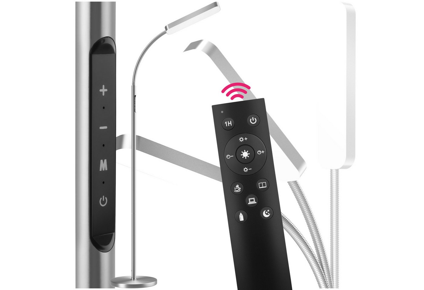 tectake Stehlampe Wohnzimmerlampe Prisma LED, 5 Lichtmodi, 12 W, dimmbar, LED, Weiß, Moderne Stehlampe mit Schwanenhals für präzise Lichtausrichtung von tectake