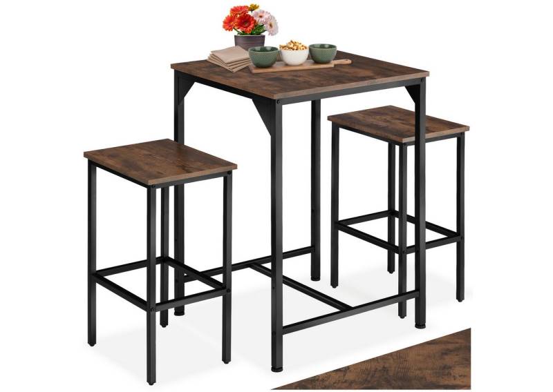 tectake Stehtisch Barset (1-St., 3 tlg), 3er-Set aus Bartisch und zwei Barhockern im trendigen Industrial-Look von tectake