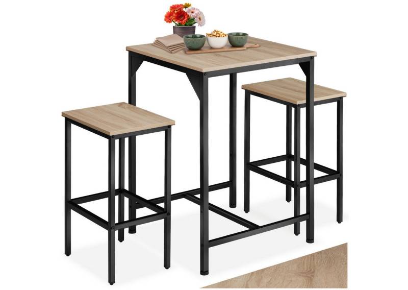 tectake Stehtisch Barset (1-St., 3 tlg), 3er-Set aus Bartisch und zwei Barhockern im trendigen Industrial-Look von tectake