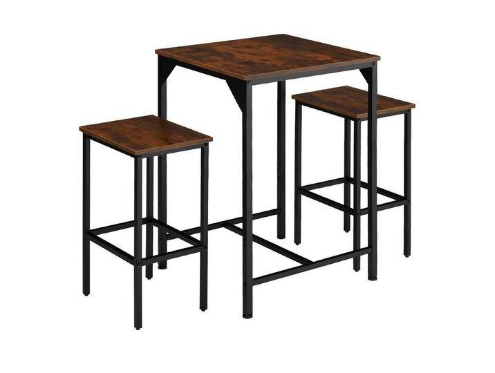tectake Stehtisch Barset (1-St., 3 tlg), 3er-Set aus Bartisch und zwei Barhockern im trendigen Industrial-Look, braun von tectake