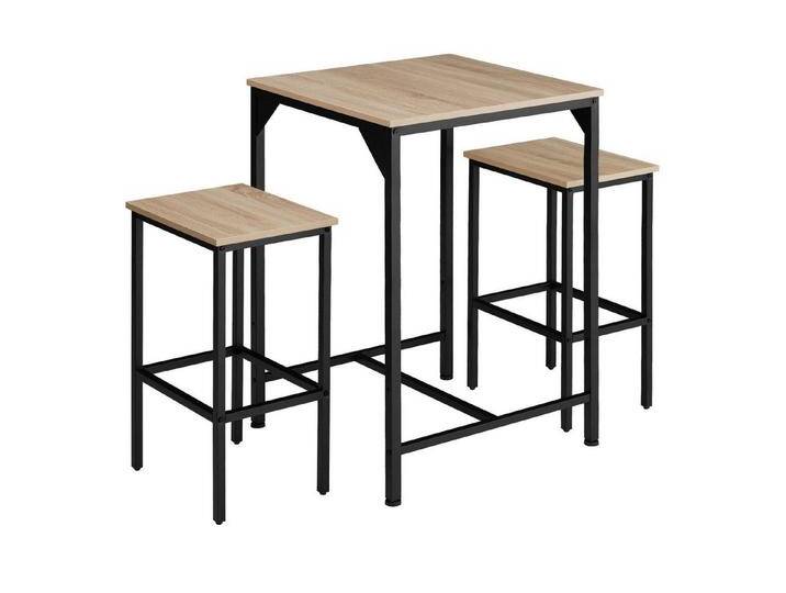 tectake Stehtisch Barset (1-St., 3 tlg), 3er-Set aus Bartisch und zwei Barhockern im trendigen Industrial-Look, braun von tectake