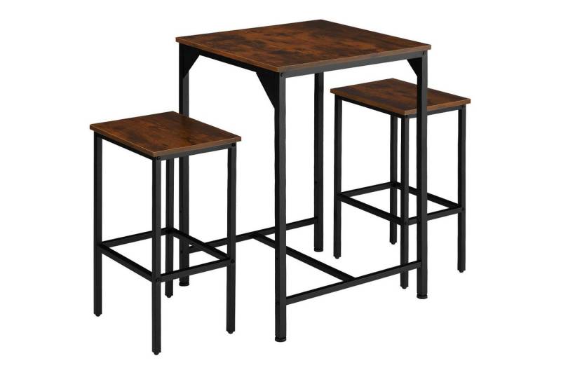 tectake Stehtisch Barset (1-St., 3 tlg), 3er-Set aus Bartisch und zwei Barhockern im trendigen Industrial-Look von tectake