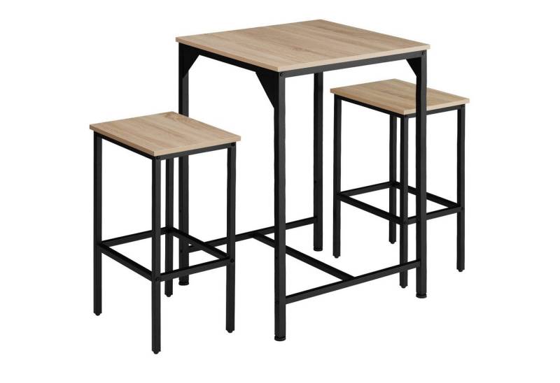 tectake Stehtisch Barset (1-St., 3 tlg), 3er-Set aus Bartisch und zwei Barhockern im trendigen Industrial-Look von tectake