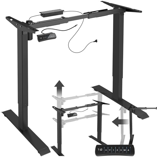 tectake Tischgestell höhenverstellbar, Schreibtisch höhenverstellbar elektrisch, Verstellbarer Schreibtisch elektrisch aus Stahl, Variable Gestellbreite, Memory-Steuerung und Alarmfunktion - schwarz von tectake