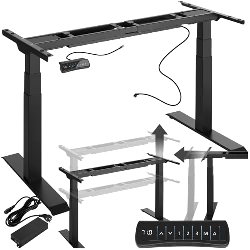 tectake® Schreibtisch höhenverstellbar, elektrischer Schreibtisch mit 2 Motoren, Schreibtisch höhenverstellbar elektrisch, Möbel für Arbeitszimmer, PC Tisch, Standing Desk - schwarz von tectake