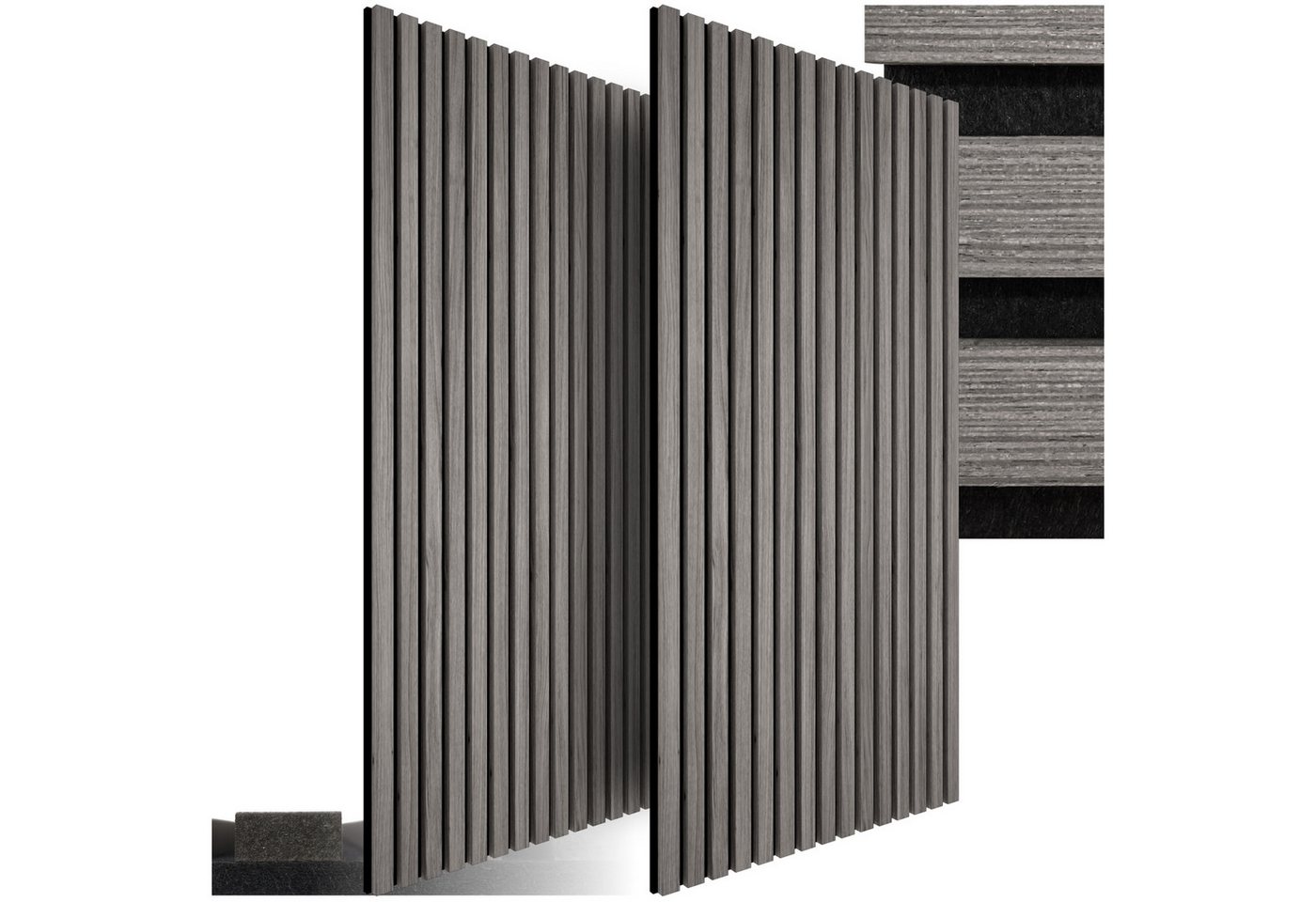 tectake Wandpaneel Akustikpaneele, BxL: 60x120 cm, (Komplettset, 2-tlg., Lamellenwand) Schallabsorption durch Filzstoff & Holzlamellen von tectake