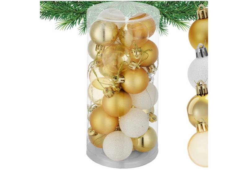 tectake Weihnachtsbaumkugel Christbaumkugel (1 St), 24er-Set in Weiß und Gold von tectake