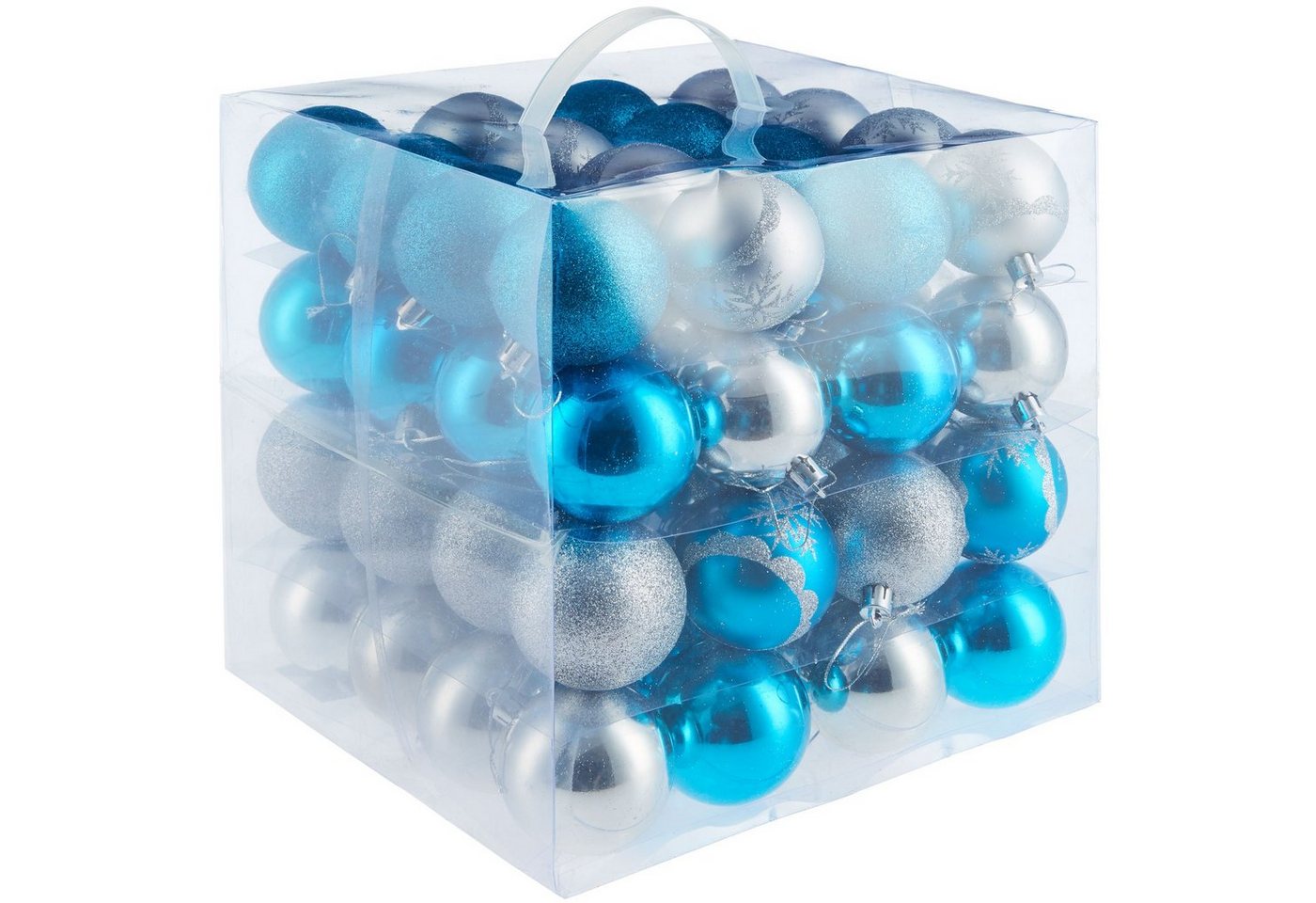 tectake Weihnachtsbaumkugel Weihnachtsbaumschmuck bruchsicher (1 St), 64er-Set in SIlber und Blau von tectake