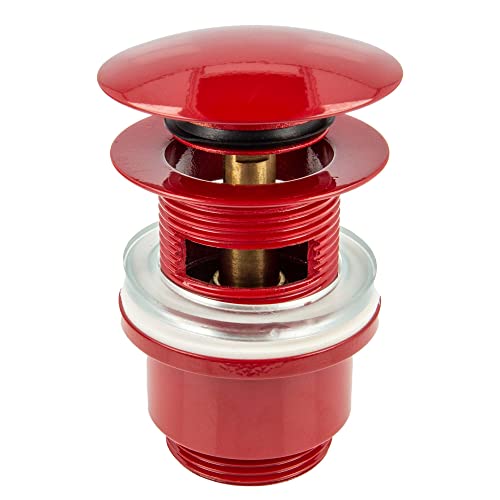 tecuro Pop Up Ablaufgarnitur rot RAL 3003, 1 1/4 Zoll - für Waschbecken mit Überlauf von tecuro