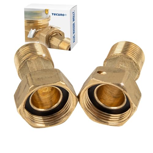 tecuro Wasserzählerverschraubung 3/4 Zoll IG x 1/2 Zoll AG, Set mit 2 Stück, inkl. Dichtungen, mit Plombierlöchern, Messing blank - 49600 von tecuro