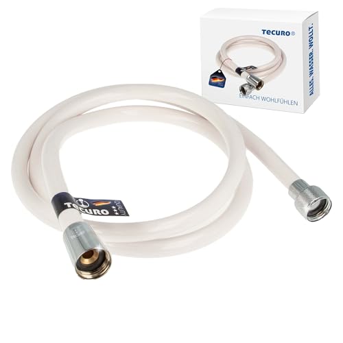 tecuro 125 cm Brauseschlauch EASY 1/2 Zoll Drehkonusmutter x 1/2 Zoll Rändelmutter, weiß/chrom, Trinkwasser-Konform, KTW BWGL, DIN EN 1113 von tecuro