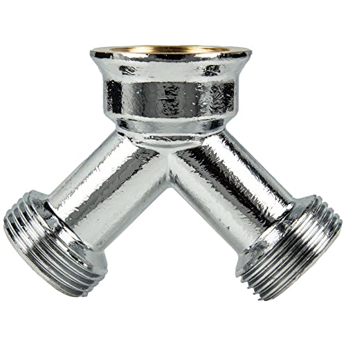 tecuro | 2-Wege-Verteiler Y-Verteiler Gabelstück | extra lange Schenkel | für Auslaufventil Zapfhahn Wasserhahn | 3/4 Zoll IG x 3/4 Zoll AG x 3/4 Zoll AG | Messing CW617N | glanzverchromt | 48832 von tecuro