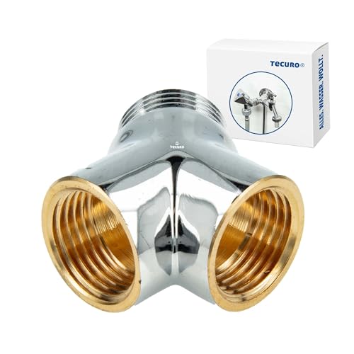 tecuro | 2-Wege Verteiler Y-Verteiler Gabelstück | für Auslaufventile Wasserhahn | allseitig 3/4 Zoll | Messing CW617N nach Trinkwasserverordnung | verchromt | 4699919 von tecuro