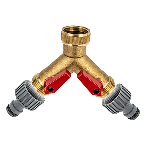 tecuro 2-Wege Y-Messingverteiler 1 Zoll (DN20), einzeln absperrbar mit Steckkupplungen von tecuro