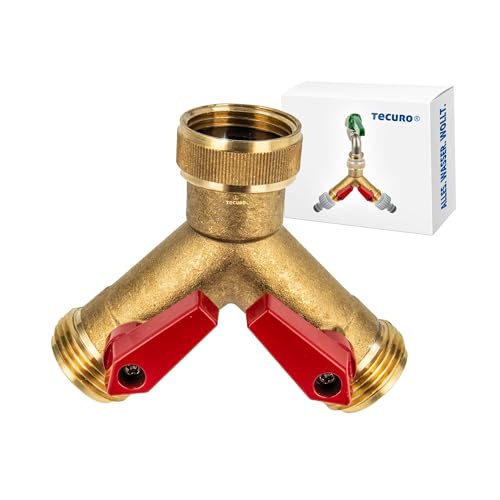 tecuro 2-Wege Y-Verteilerstück 1 Zoll (DN20), 2 Abgänge, einzeln absperrbar durch Kugelventile, Messing blank von tecuro