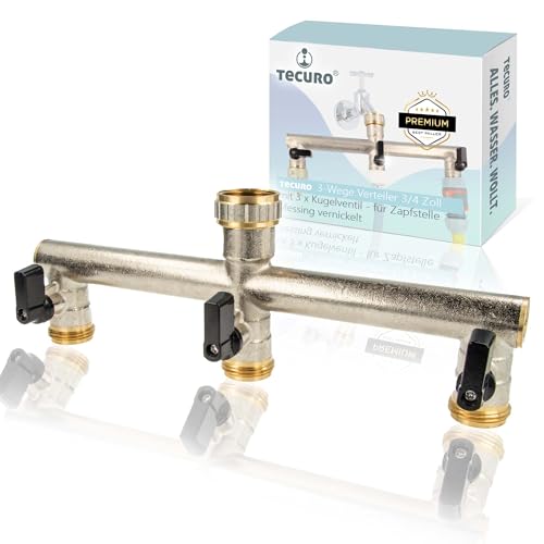 tecuro 3-Wege Verteiler 3/4 Zoll mit 3 x Kugelventil, für Zapfstelle, Messing vernickelt von tecuro