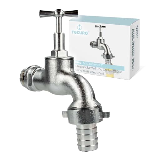 tecuro Auslaufventil 1 Zoll, Knebeloberteil, Schlauchtülle - Messing mattverchromt von tecuro