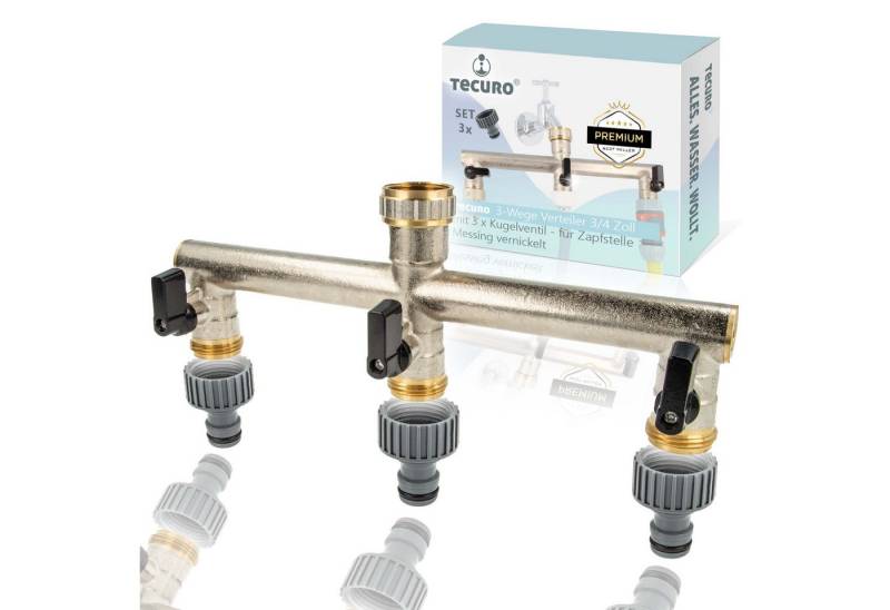 tecuro Bewässerungssystem 3-Wege Verteiler 3/4 Zoll mit 3 x Kugelventil und Steckkupplungen von tecuro