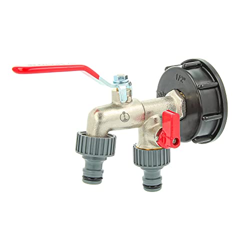 tecuro Doppel Kugelauslaufventil mit Steckkupplung und IBC Adapter Grobgewinde S60 x 6 von tecuro