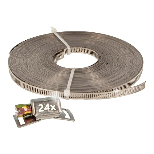 tecuro Endlosband - Schlauchschellen - Set: Band 25 m x 8 mm, Chromstahl W2, inkl. 24 x Gehäuse von tecuro