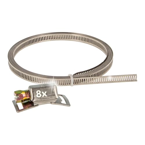 tecuro Endlosband - Schlauchschellen - Set: Band 3 m x 8 mm, Chromstahl W2, inkl. 8 x Gehäuse von tecuro
