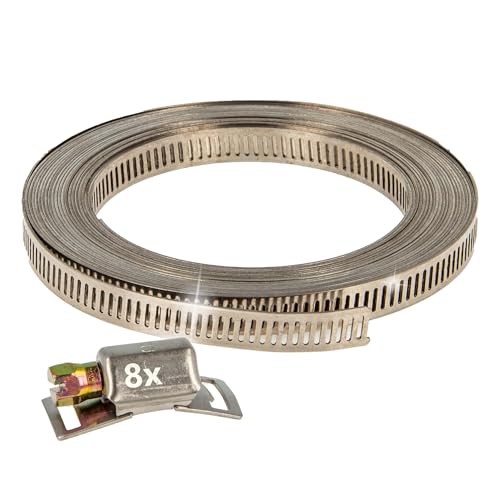 tecuro Endlosband - Schlauchschellen - Set: Band 5 m x 8 mm, Chromstahl W2, inkl. 8 x Gehäuse von tecuro